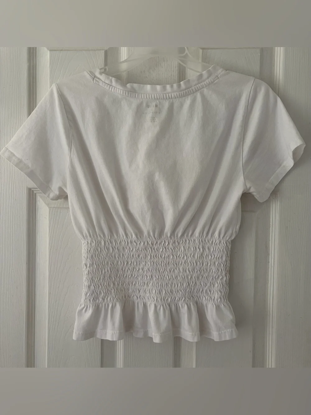Anthropologie White Smocked Peplum Top